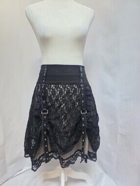 Tripp NYC Black Lace Gothic Buckle High Low Skirt Women's Medium